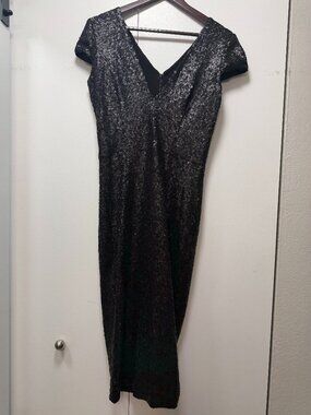 Dress the Population Black Sequin Midi Dress Short Sleeve